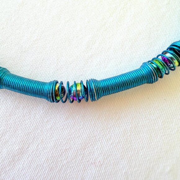 Aqua Blue Coiled Beaded Bracelet - Picture 3 of 3